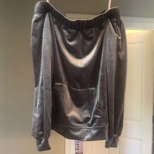 Grey, velvet, off shoulder top.